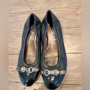 AGL ballet flats, leather, black w bronze, front buckle woman’s size 40 / 9.5
